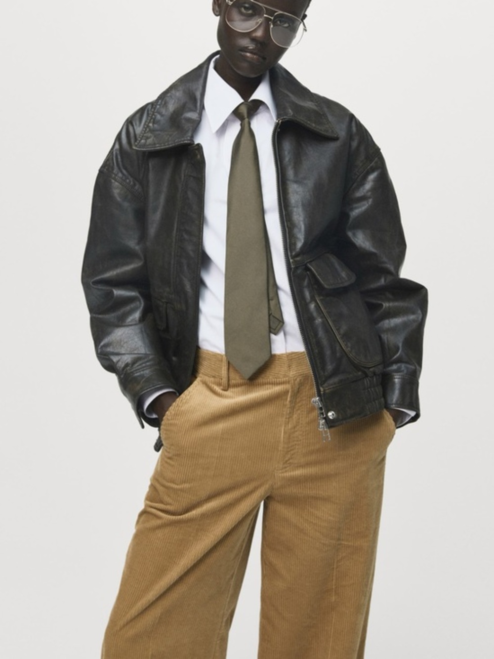 Mango Wide-Leg Corduroy Pants in Camel